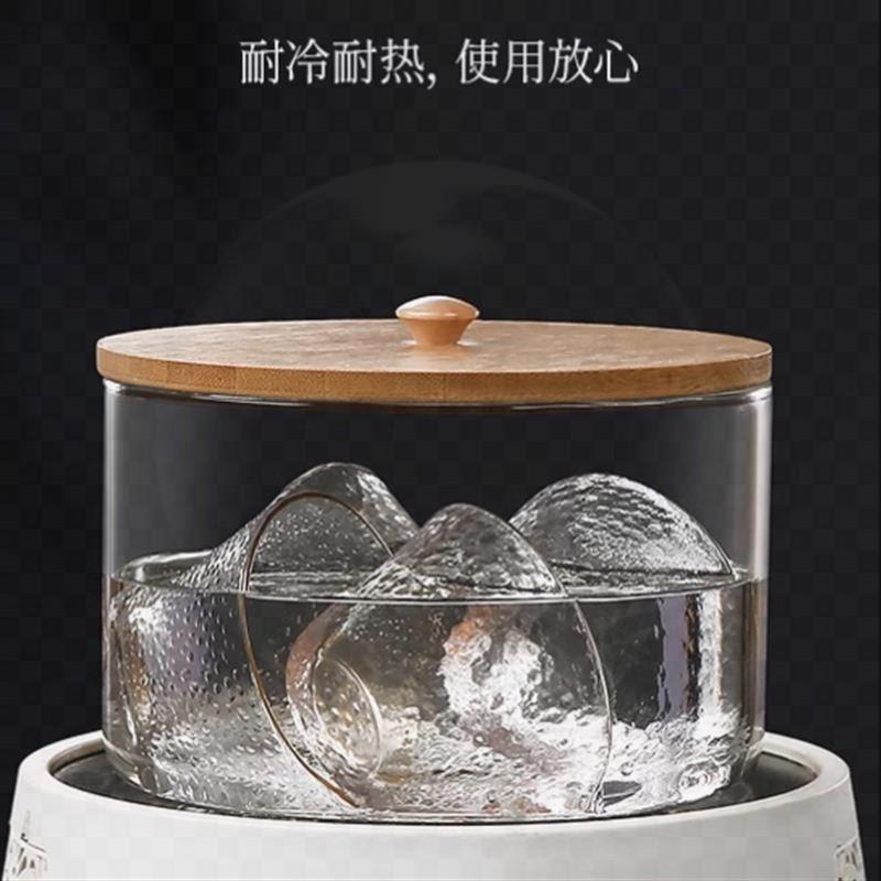 玻璃茶洗缸带盖大号消毒锅有盖家用可煮杯废水缸水盂日式建盏茶$
