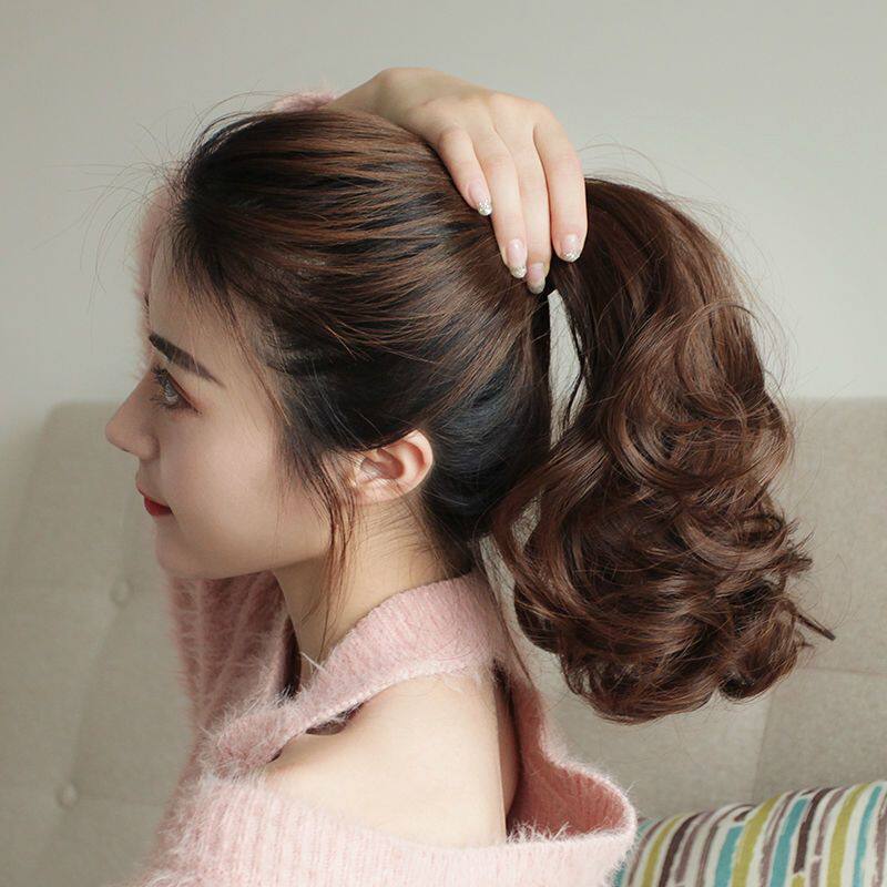 女马尾长短款梨花卷中长发自然长卷发马尾辫子绑带式青春减龄少女
