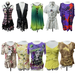 春夏小野vintage古着2美式 复古花纹设计感T恤上衣 千禧辣妹女短袖