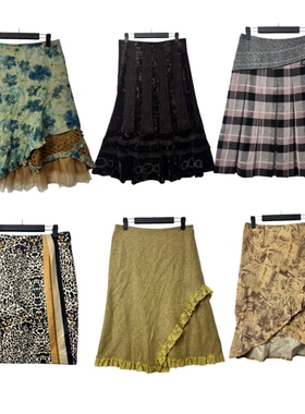 古着vintage复古秋冬款B53原宿港风森系A字裙毛呢少女百搭半身裙