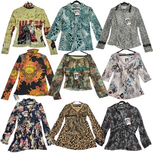 春夏小野古着vintage21欧美外贸动物纹薄款长袖辣妹复古印花上衣