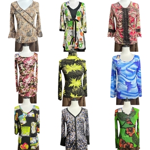 vintage古着49欧美风复古豹纹长袖 女网纱Y2K辣妹亚比嬉皮外贸上衣