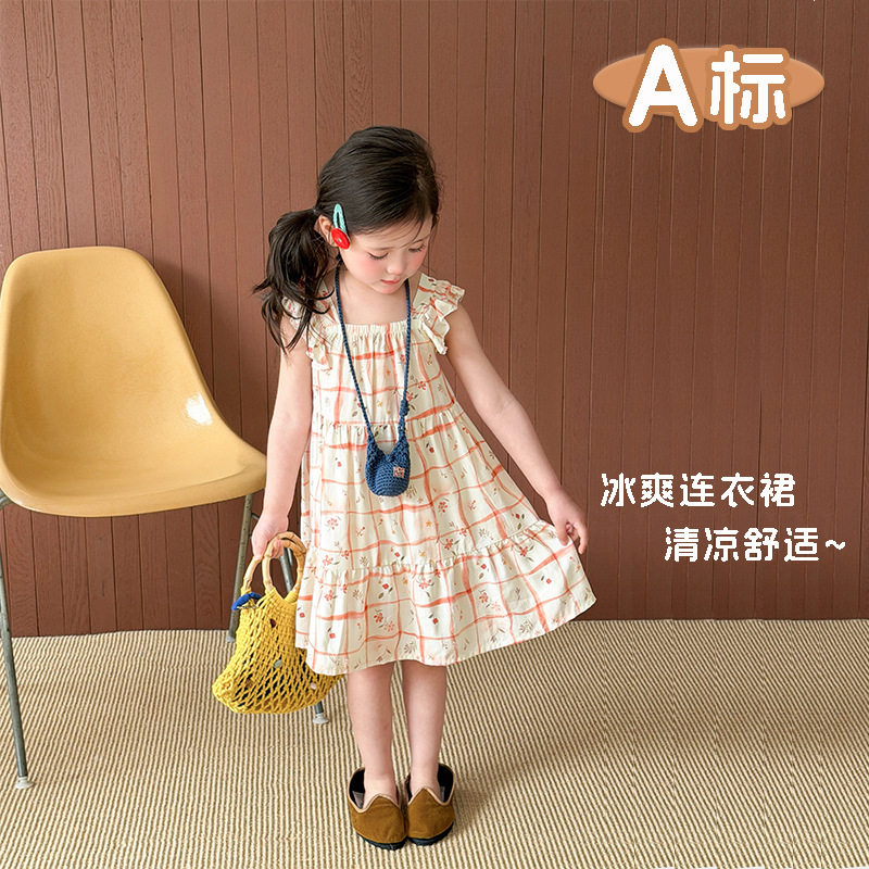 女童连衣裙吊带裙夏季新款飞袖连衣裙韩系春游野餐超出片舒适慵懒