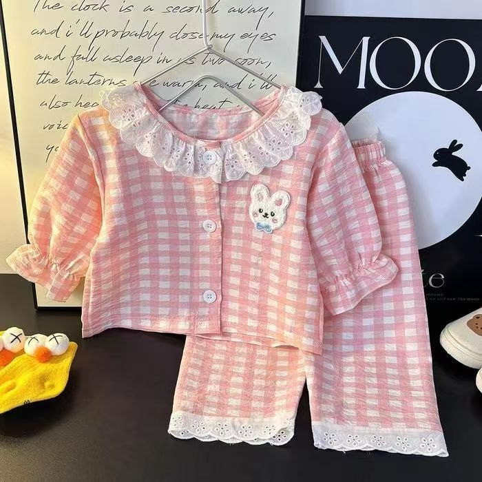 儿童家居服套装男童夏季两件套女童开衫上衣宝宝睡衣睡裤空调服