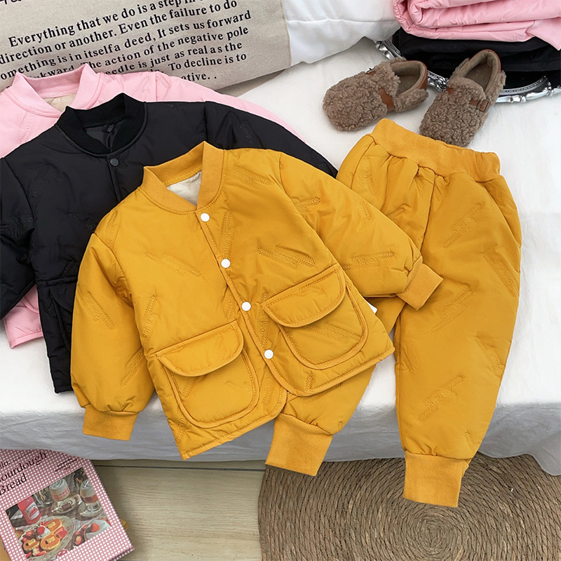 儿童棉服套装保暖夹棉两件套秋冬款男女童加厚棉衣棉裤外穿中小童