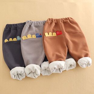 男童加绒卫裤秋冬款外穿加厚运动裤中小童宝宝裤子束脚保暖长裤潮