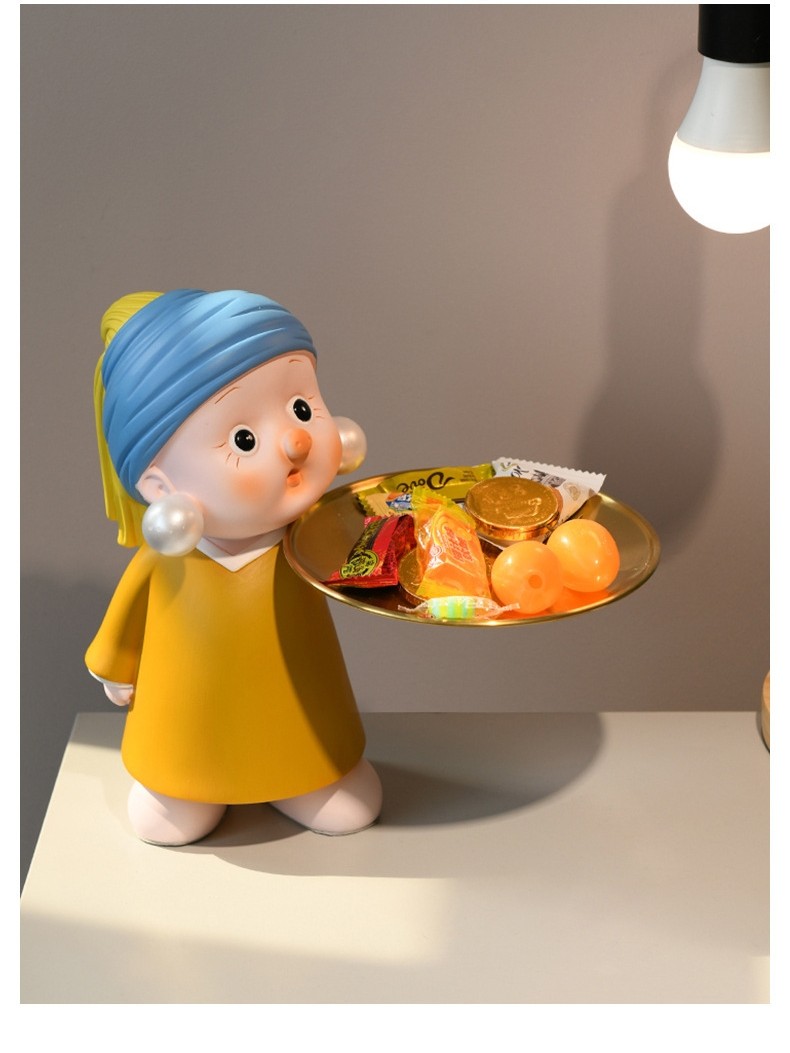 现代简约卡通珍珠女孩客厅托盘店面柜台摆件桌面卧室收纳装饰品