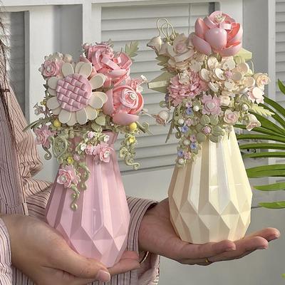 积木拼装花小颗粒茉莉花瓶