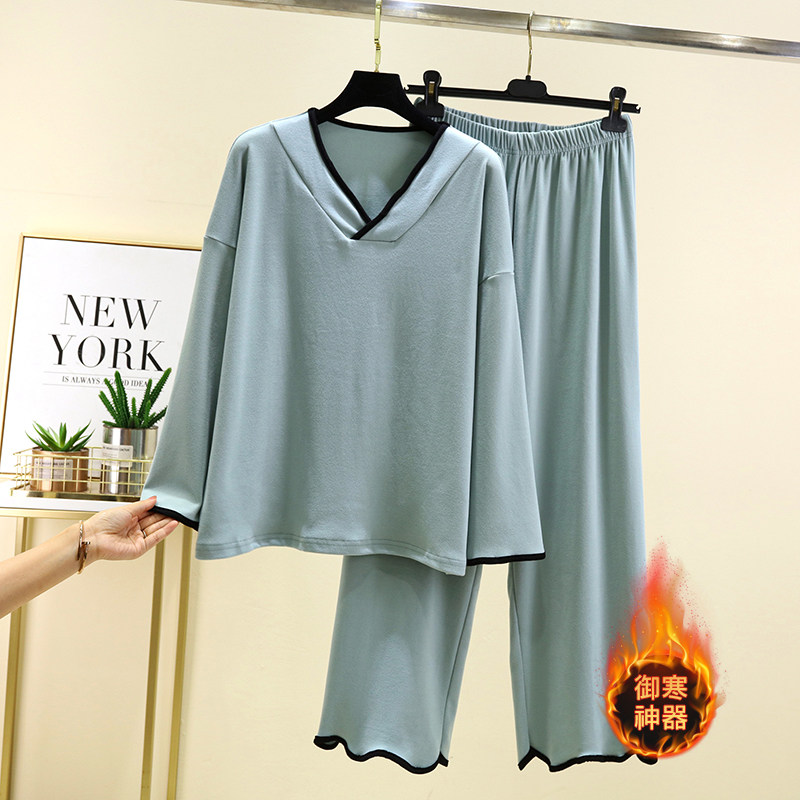 秋冬德绒V领家居服套装