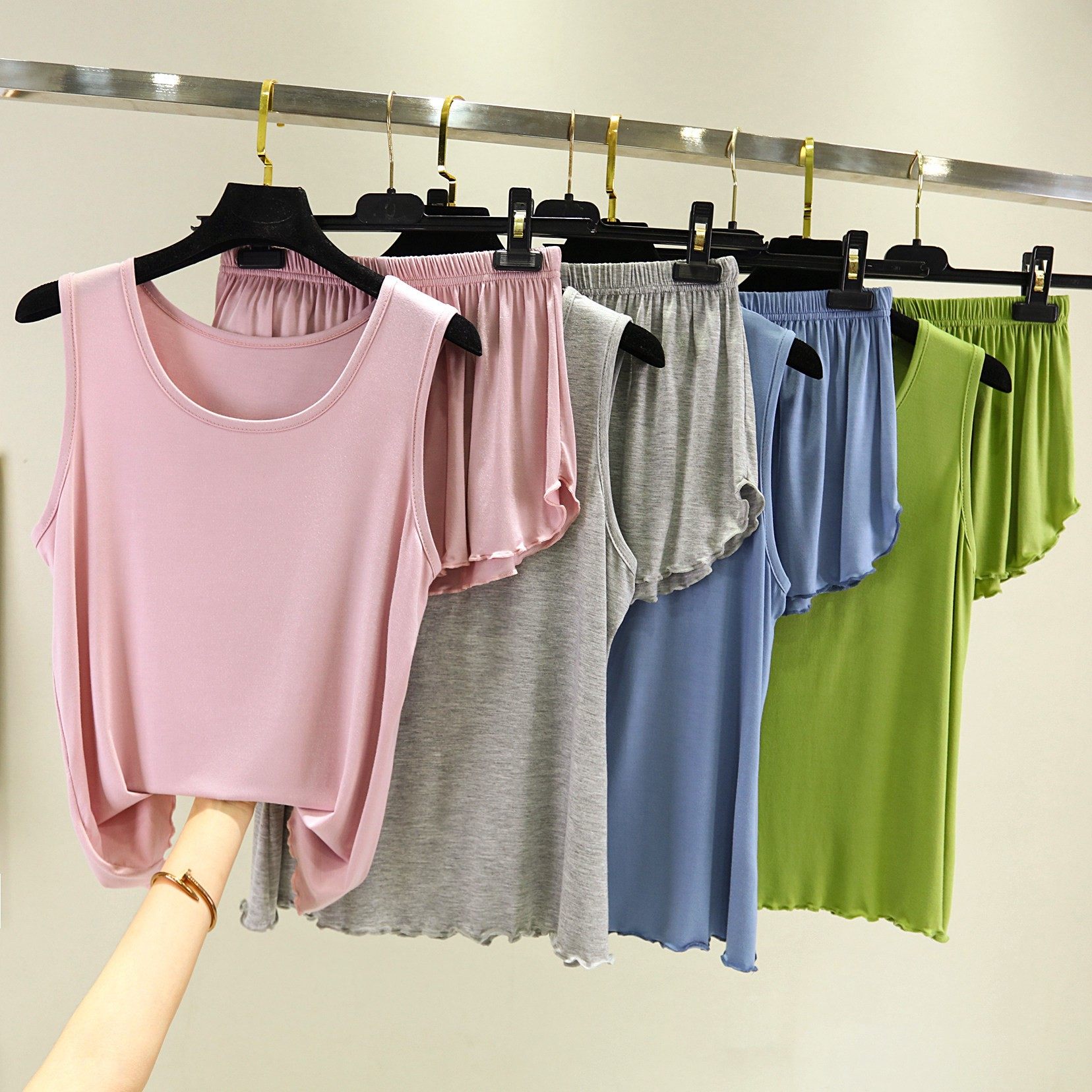 莫代尔夏季薄款背心短裤套装圆领休闲无袖睡衣家居大码宽松两件套,女装/女士精品,背心吊带,淘宝优惠券,粉丝福利购,淘宝优惠卷