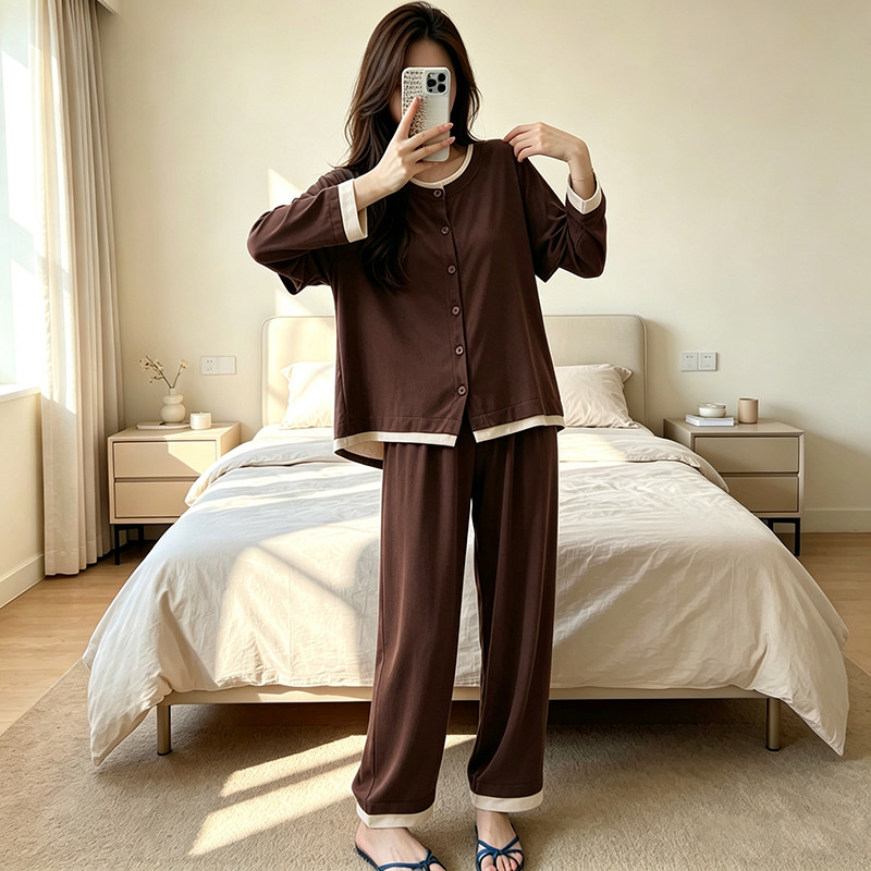 薄款莫代尔开衫家居服套装图片