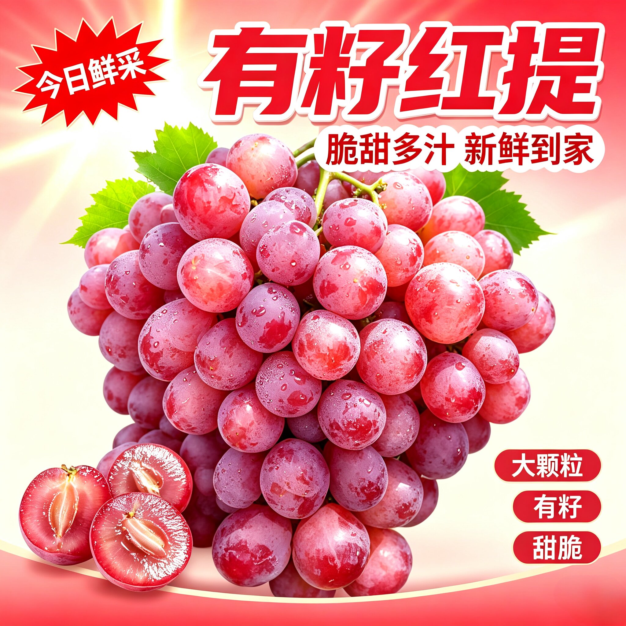 当季采摘红提正宗有籽鲜果