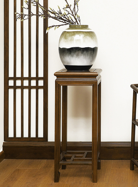 乌金木新中式实木花架2025新款室内客厅落地式置物架阳台高花架子