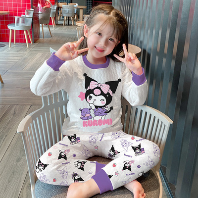 女童库洛米加厚夹棉睡衣套装宝宝纯棉a类保暖睡衣秋冬柔软亲肤暖
