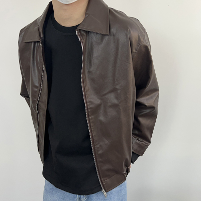 美式复古棕色皮衣外套男款秋冬季