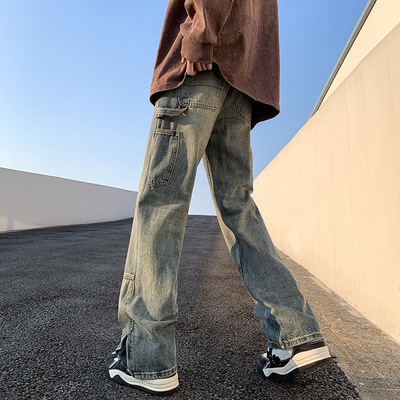 美式复古cleanfit牛仔裤男宽松