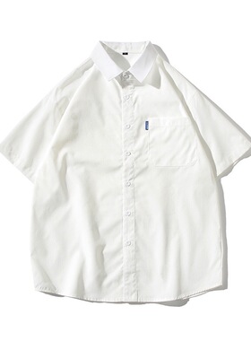白色衬衫短袖男夏季薄款少年感学院风简约宽松半袖衬衣外套高级感