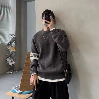 美式复古条纹毛衣男款秋冬季