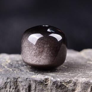 天然双眼银黑曜石桶珠老型珠散珠DIY手串珠子手链项链配珠配饰