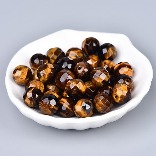 天然黄虎眼切面散珠64面钻石