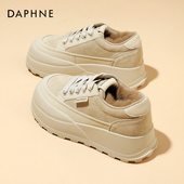 休闲百搭松糕女鞋 达芙妮厚底板鞋 秋冬季 加绒保暖棉鞋 女款 2025新款