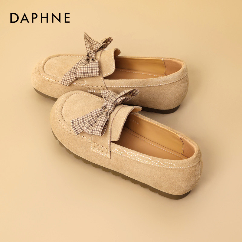 达芙妮豆豆鞋女2026新款春秋平底单鞋真皮软底不累脚一脚蹬乐福鞋,女鞋,乐福鞋（豆豆鞋）,淘宝优惠券,粉丝福利购,淘宝优惠卷