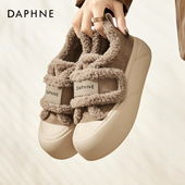 女款 魔术贴女鞋 2025新款 达芙妮板鞋 秋冬季 加绒保暖棉鞋 厚底毛毛鞋