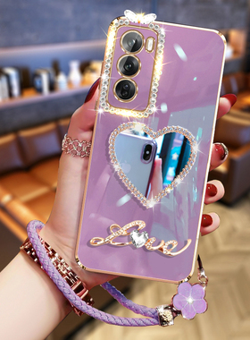 OPPOReno12Pro手机壳时尚镶钻保护套带镜子Reno11Pro/10/9/8/7网红女新款reno6/5/4/3硅胶超薄防摔POPO带挂绳
