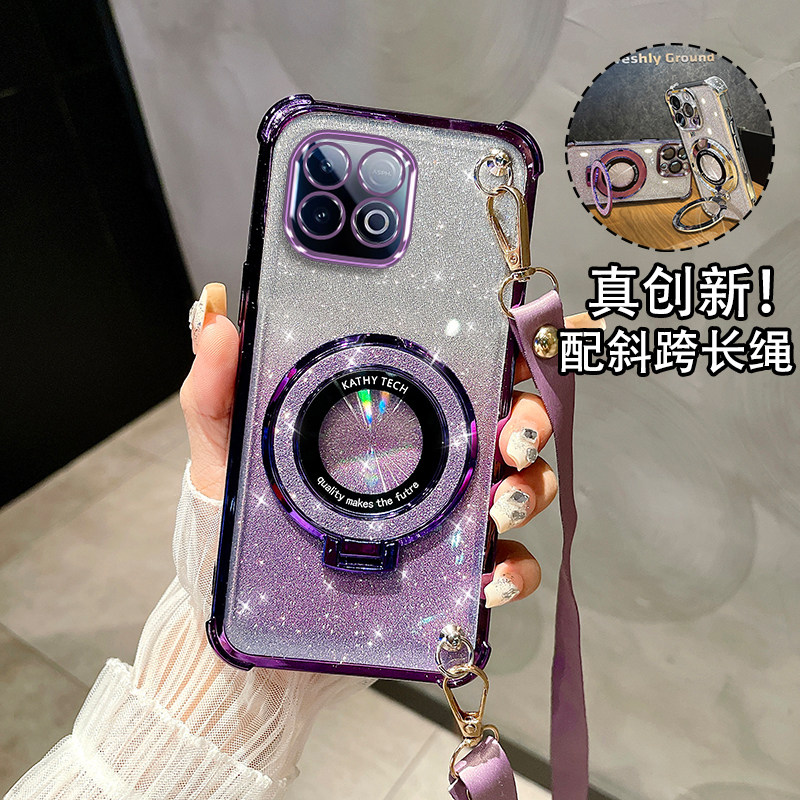 适用于vivoiQOO15手机壳气囊防摔带镜头膜iqoo15Pro网红女款斜跨支架保护套V2505A全包镜头爱酷15新款带挂绳