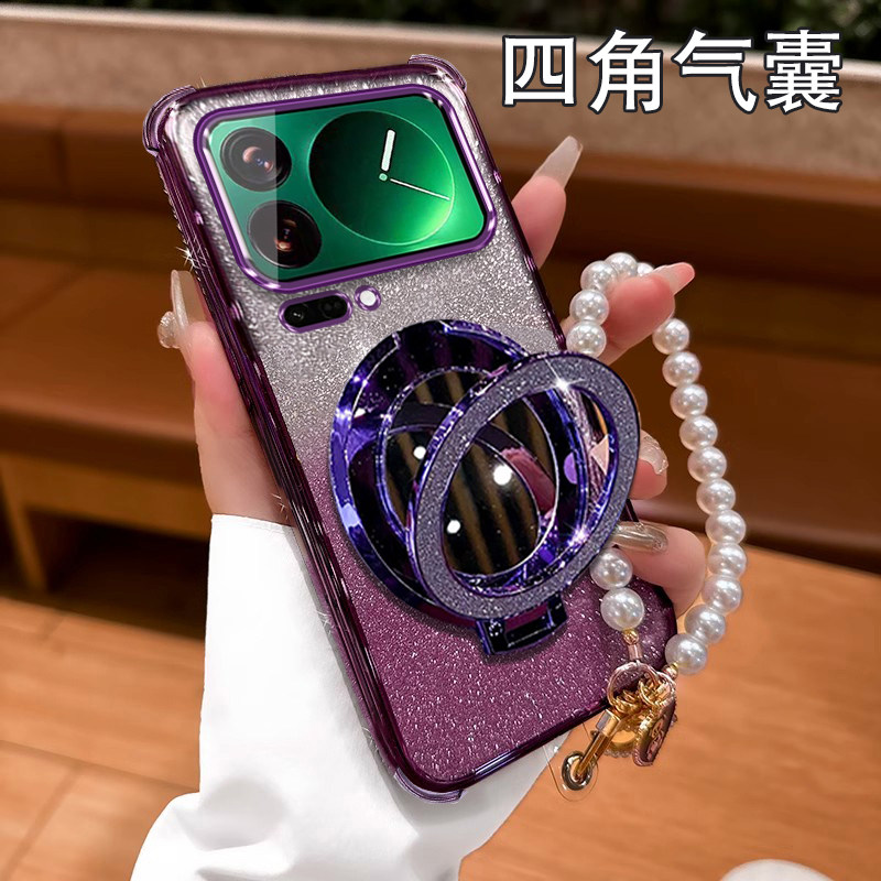 适用于小米17手机壳17Pro高档女款支架保护套小米17ProMax气囊硅胶防摔超薄软壳25098PN5AC带镜子xm17带挂绳