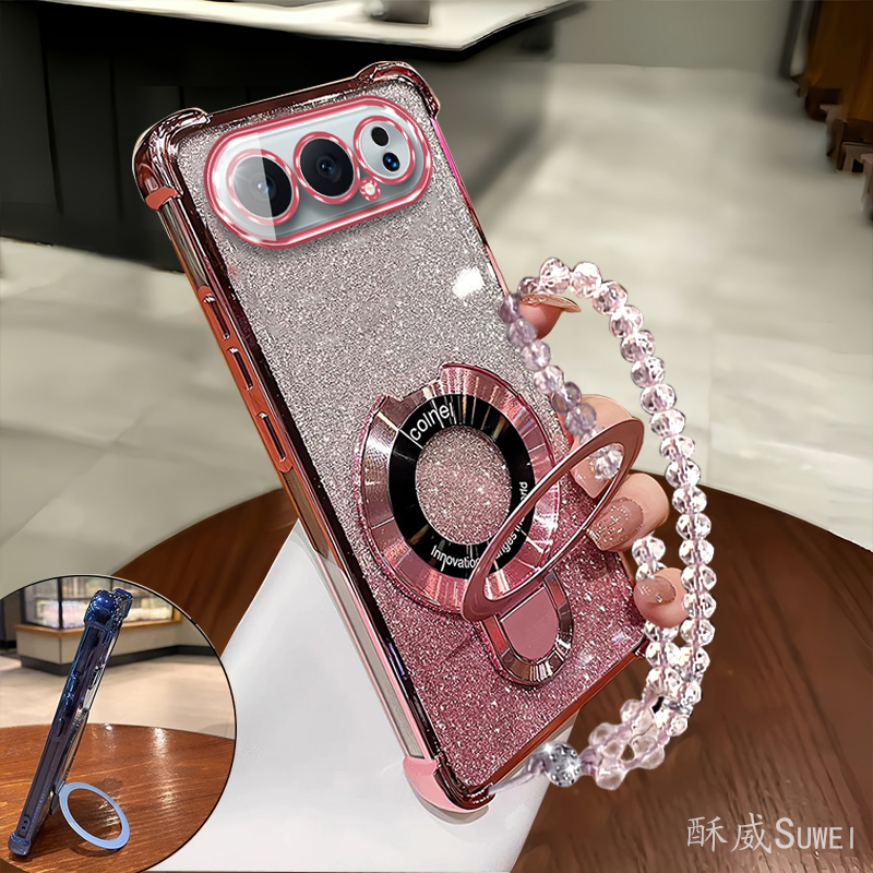 高颜值闪粉四角气囊自带镜头膜防摔