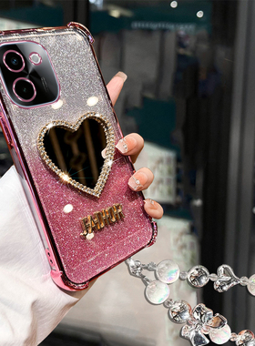 vivoY200手机壳iQOONeo9Pro/8Pro/7SE网红高颜值女款iQ00Z9turbo气囊防摔软壳Y78/Y77e镶钻镜子Y76s全包Y52s