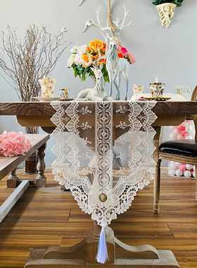 斯堪的纳维亚蕾丝桌旗现代简单茶几桌旗无障碍豪华高端餐桌旗白色