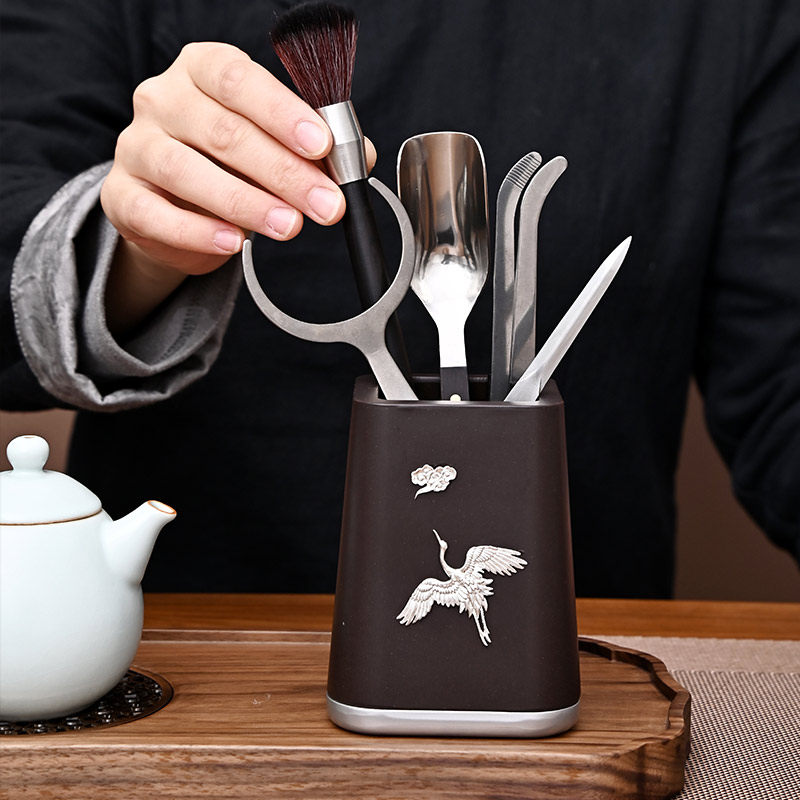 茶道六君子套装创意轻奢茶筒笔筒泡茶工具大全收纳筒高端茶具配件