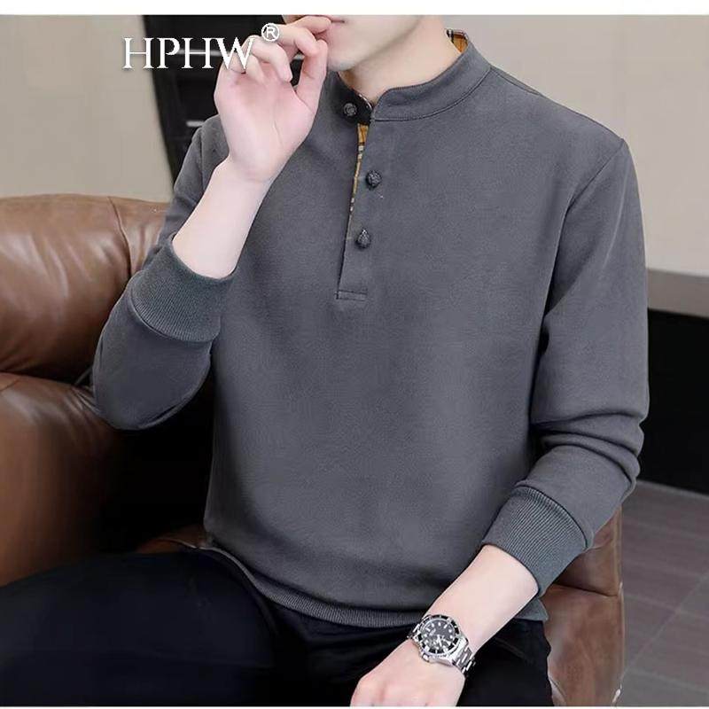 长袖t恤男士立领POLO衫春秋季潮牌百搭体恤上衣服休闲内搭打底衫