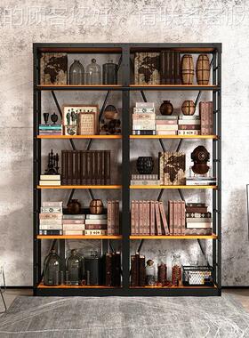 美式乡村古休闲复工业风博古架铁艺实植木列陈物架89229咖啡店书