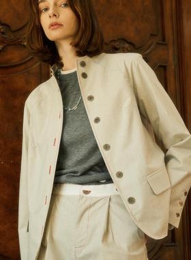 原创复古超细条纹外套休闲西装设计师款女夹克上衣Nuagesfroufrou