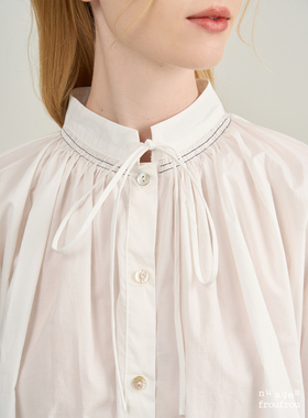 Nuages Froufrou原创法式复古白色长袖宽松衬衣优雅高级感设计师