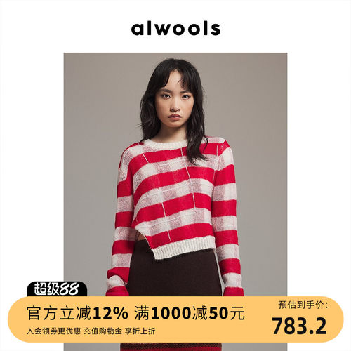 ALWOOLS早春格纹斜开衩针织衫