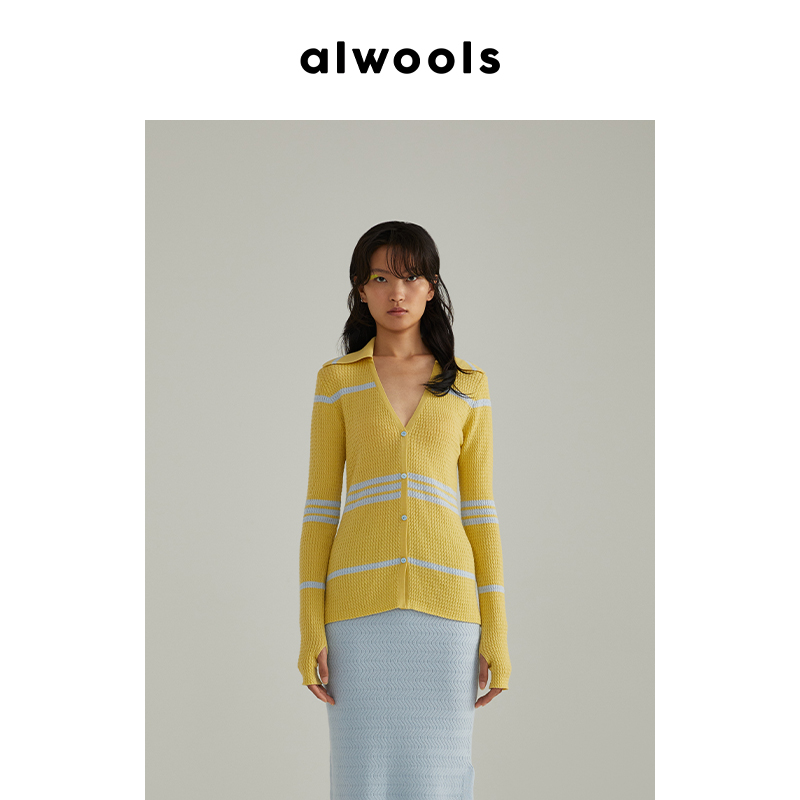 条纹针织开衫ALWOOLSV领