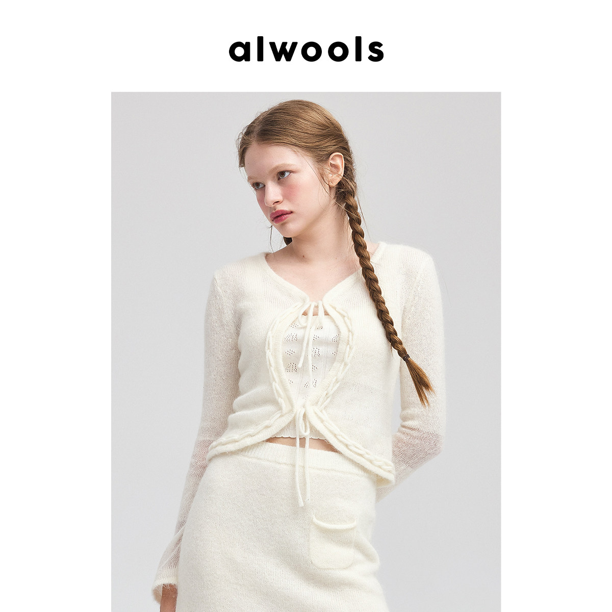 ALWOOLS早春胶囊立体链条钩编装饰针织开衫