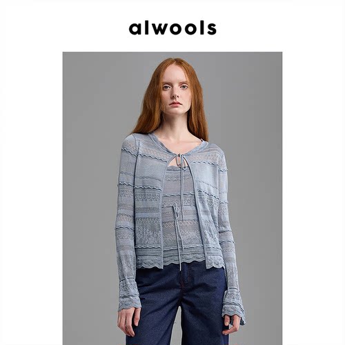 ALWOOLS春夏钩花镂空针织开衫