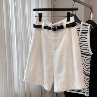 白色老钱风亚麻短裤女夏季薄款棉麻西装裤宽松休闲百搭阔腿五分裤