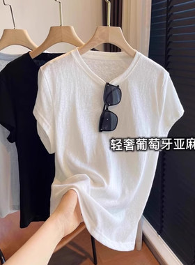 【送运费险】白色亚麻短袖T恤女
