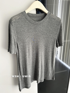 天丝羊毛短袖面膜T恤女夏季薄款打底衫宽松圆领灰色百搭正肩上衣