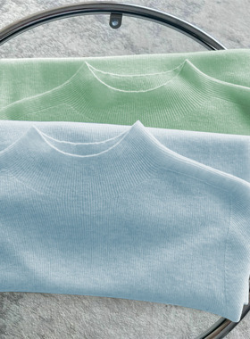 温柔风软糯针织衫女秋冬中领毛衣打底衫洋气奶蓝色内搭半高领上衣