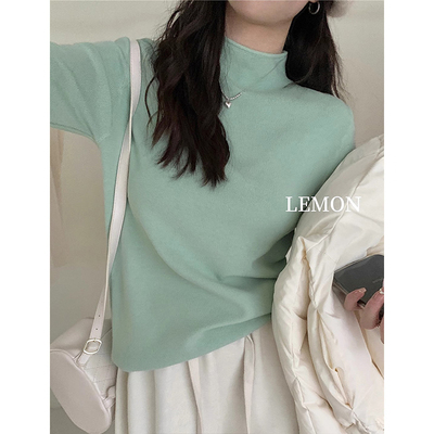 软糯薄荷绿半高领正肩针织衫女
