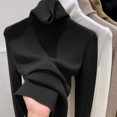 黑色羊毛堆堆高领针织打底衫女