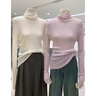 内搭上衣 洋气粉紫色修身 秋冬羊毛堆堆高领针织衫 女套头毛衣打底衫