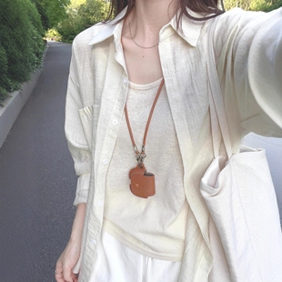 棉麻长袖防晒衬衫女夏季薄款宽松慵懒松弛感外搭衬衣吊带两件套装